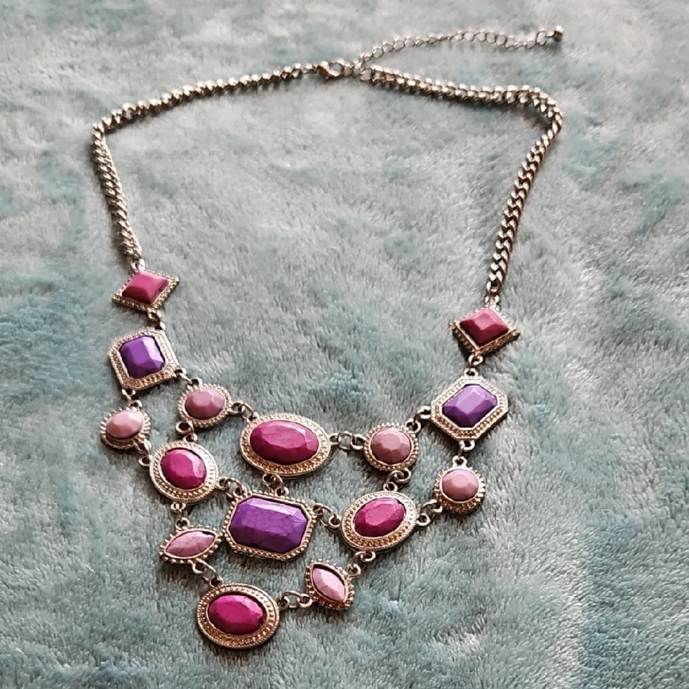 Elegant Purple and Pink Statement Necklace